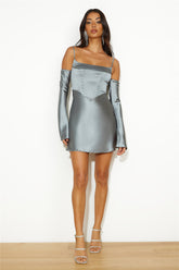Channel Me Satin Mini Dress Sage