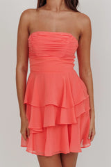 Veda Strapless Ruffle Mini Dress Peach