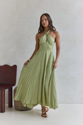 Perfect In Plisse Halter Maxi Dress Green