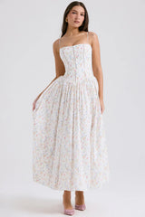 white posy print cotton maxi sundress