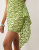 lace sequin bandeau mini dress with scarf detail in lime