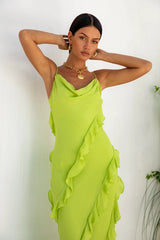 Romantic Flare Maxi Dress Green
