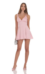 Floral Jacquard Bow Tie Dress in Dusty Pink
