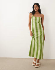 cami midi dress in green stripe