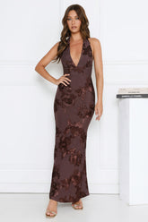 Lime Light Mesh Halter Maxi Dress Brown