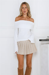 Iced Macaron Off Shoulder Knit Top White
