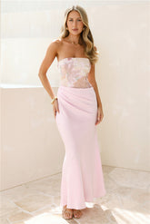 City Lights Chic Strapless Satin Maxi Dress Pink