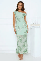Studio Flora Mesh Off The Shoulder Maxi Dress Sage