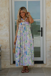 Floral Radiance Maxi Dress-Baja Blues