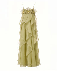 Orchid Embroidered Organza Maxi Dress - Light Green
