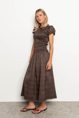 PREORDER - Opal Gingham Maxi Dress in Dark Brown