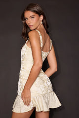 Jenner Pale Yellow Floral Jacquard Ruffled Mini Dress