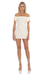Off Shoulder Bow Sleeves Dress in Ivory