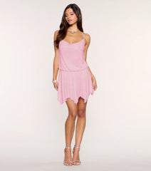 Adria Glitter Mesh Cowl Mini Dress