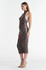 Cleo Halter Tie Midi Dress - Warped Check