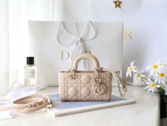 Small Lady D-Joy Bag Beige Sheepskin