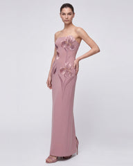 Iris Embroidered Strapless Maxi Dress - Dusty Pink