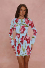 Girl's Best Look Long Sleeve Mini Dress Blue Floral