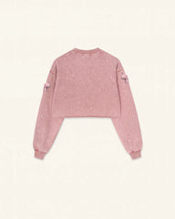 Coquette 3D Satin Bow Pearl Sweatshirt - Vintage Pink