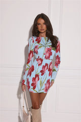 Girl's Best Look Long Sleeve Mini Dress Blue Floral