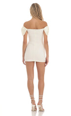 Off Shoulder Bow Sleeves Dress in Ivory