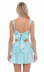 Gathered Mini Dress in Aqua