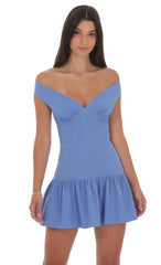 Off Shoulder Drop Waist Dress in Periwinkle