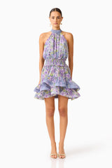 Milena Halter Mini Dress in Purple Floral