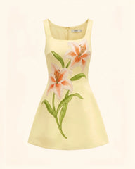Lily Floral Print Sleeveless A-Line Mini Dress - Yellow