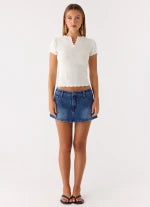 Sebastian Low Rise Denim Mini Skort - Blue Wash