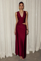 MAZINI DEEP PLUNGE MAXI DRESS - BERRY