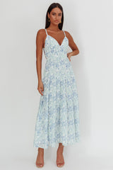 South Pacific Strappy Back Maxi Dress Floral Blue