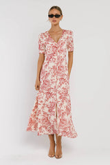 Lia Floral Midi Dress in Pink