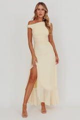 Moonlit Magic Asymmetric Neckline Maxi Dress Light Yellow