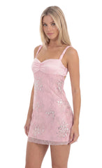 Sequin Lace Mini Dress in Pink