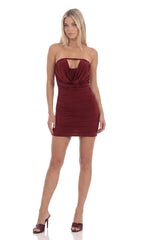 Ruched Cowl Mini Dress in Burgundy