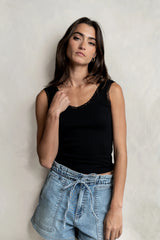 Mackie Lace Trim Tank in Black