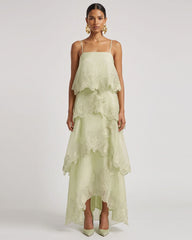 Orchid Embroidered Layered Maxi Dress - Light Green