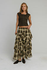 Allyson Plaid Ruffle Midi Skirt