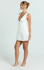 Karissa Mini Dress - V Neck Fit And Flare Dress in White