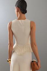 Jora White Fringe Maxi Dress Two Piece Set