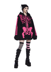 Baring It All Skeleton Hooded Sherpa Jacket - Pink