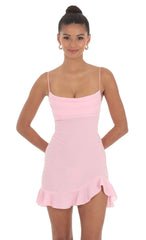 Ruffled Slit Dress in Pink