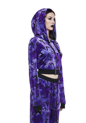 Bat Behavior Cropped Hoodie - Purple
