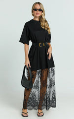 Jonna Midi Dress - Longline Lace Insert Tee in Black