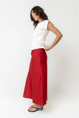Tory Satin Maxi Skirt in Red