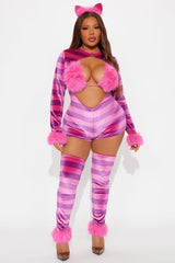 Sexy Wonderland Cheshire Cat 4 Piece Costume Set - Pink/combo