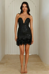 High Class Status Sequin Strapless Mini Dress Black