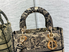 CD 24 Women Mini Lady D-lite Bag Brown Toile de Jouy Embroidery