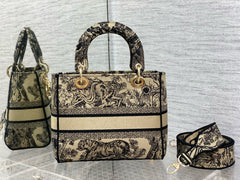 CD 24 Women Mini Lady D-lite Bag Brown Toile de Jouy Embroidery